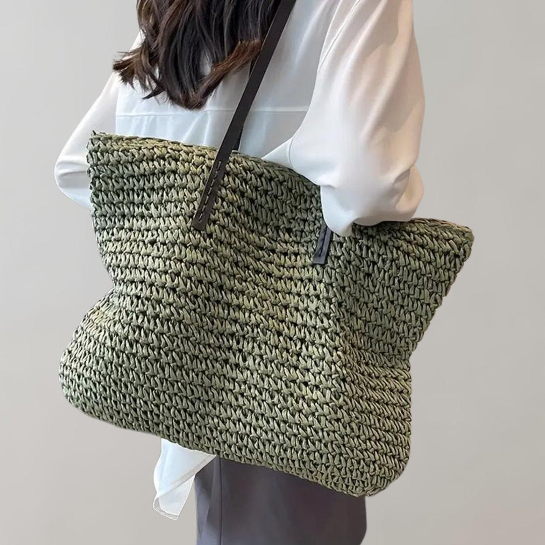 Johanna | Damen großer geflochtener Bohemian Stroh Tote Bag Schultertasche
