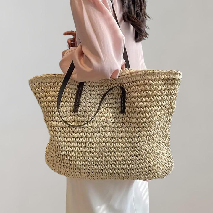 Johanna | Damen großer geflochtener Bohemian Stroh Tote Bag Schultertasche