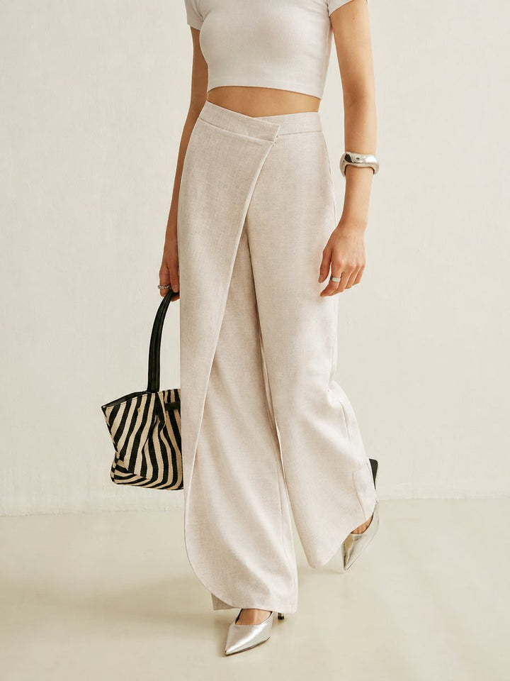 Johanna | Damen High-Waist Asymmetrische Wide Leg Pants mit Wickelfront
