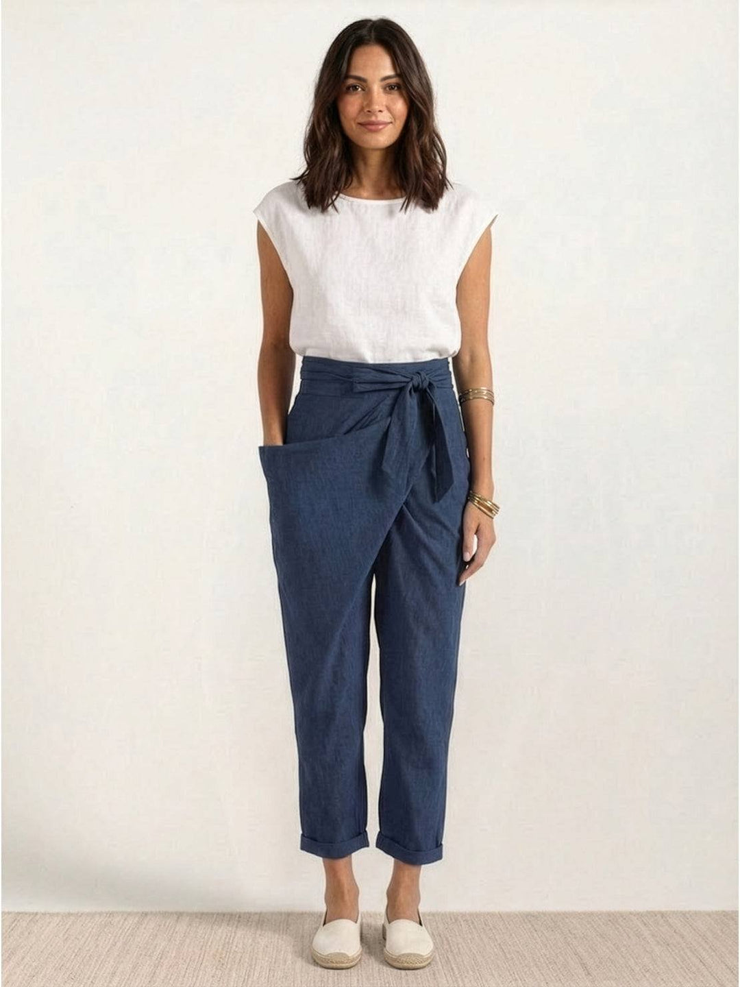 Nora | Damen Highwaist Wickelhose Cropped Tapered Schleifenbund
