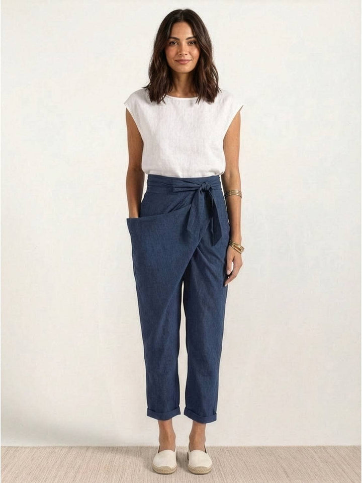 Nora | Damen Highwaist Wickelhose Cropped Tapered Schleifenbund
