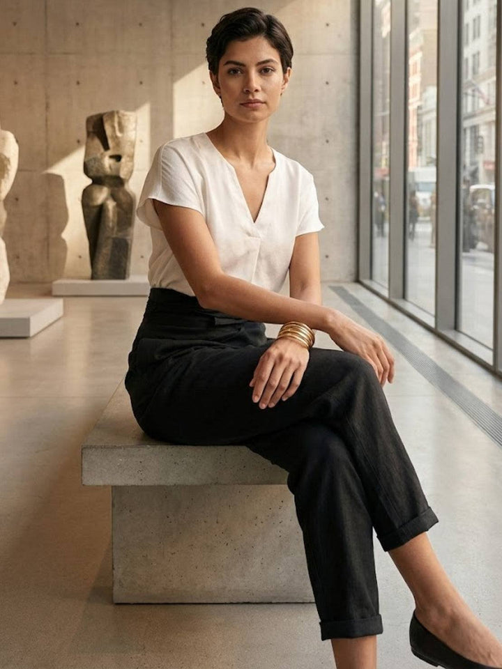 Nora | Damen Highwaist Wickelhose Cropped Tapered Schleifenbund