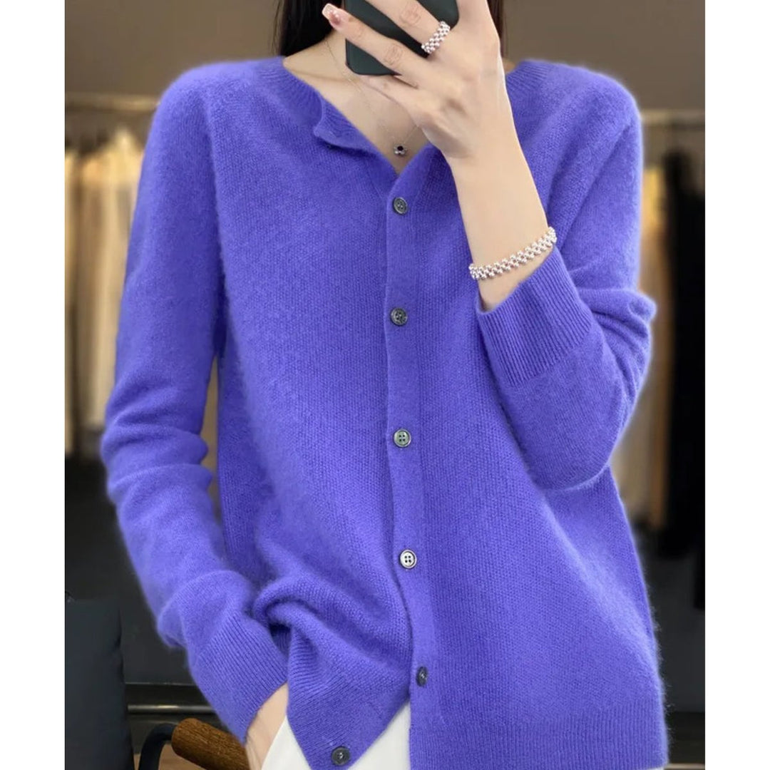 Leonie | Damen Kaschmir Cardigan Klassischer Strickjacke Knopfleiste