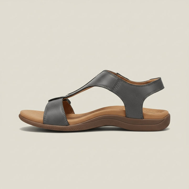 Greta | Damen Komfortable Sandalen T-Strap Klettverschluss Offene Zehenpartie