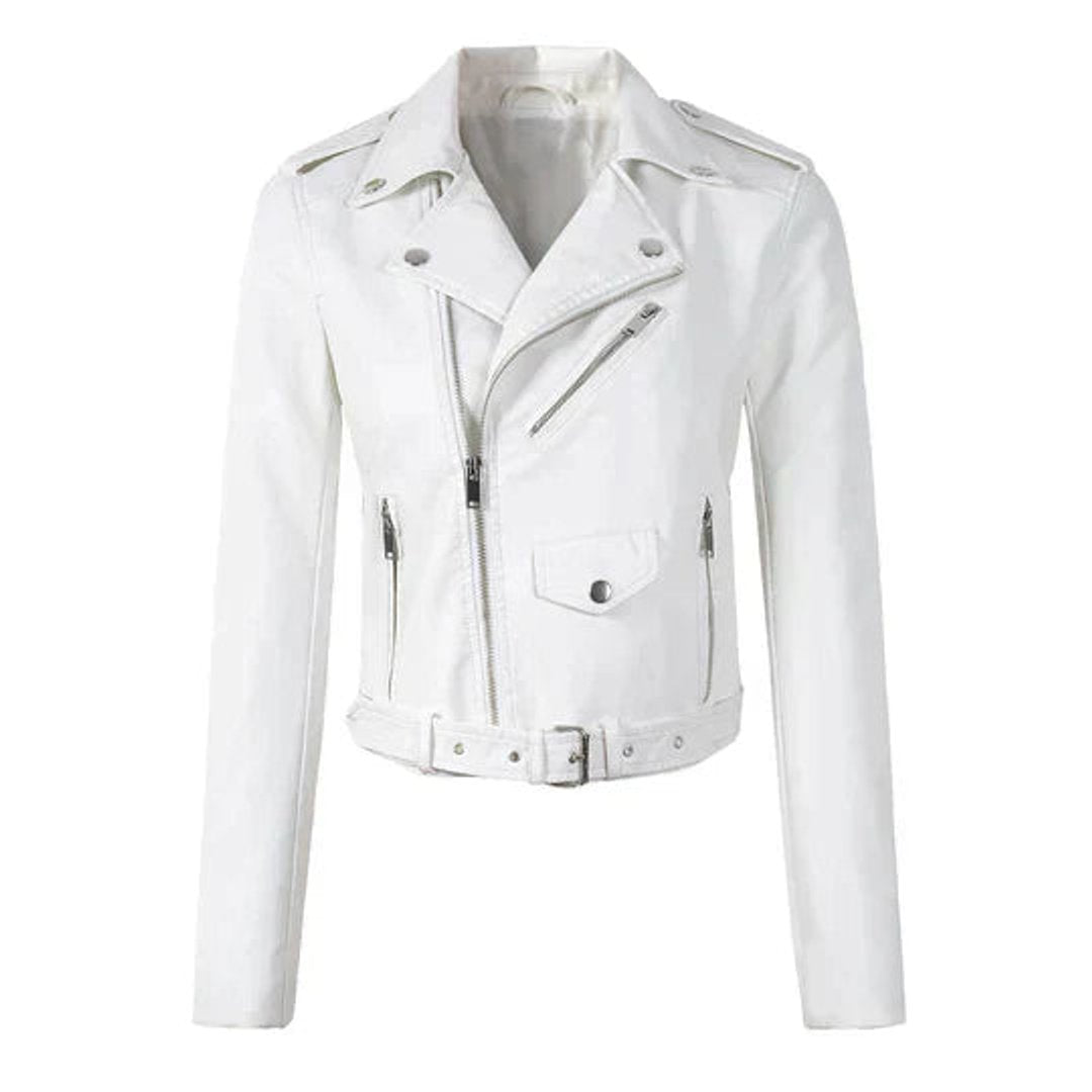 Annika | Damen Kunstleder Bikerjacke Kurzjacke mit Reißverschluss