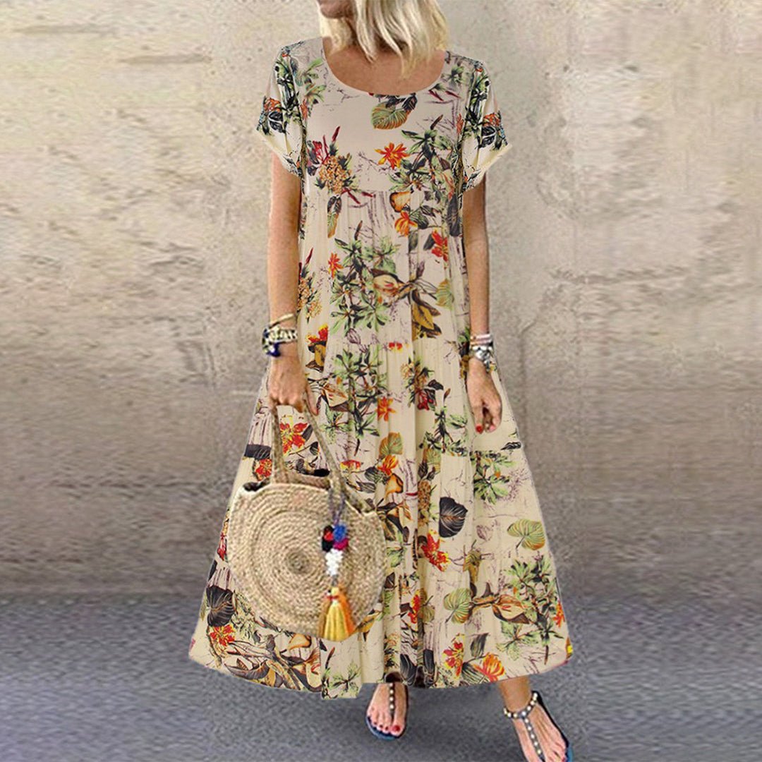 Luisa | Damen Kurzarm Blumen Maxi-Kleid Locker Sommerkleid