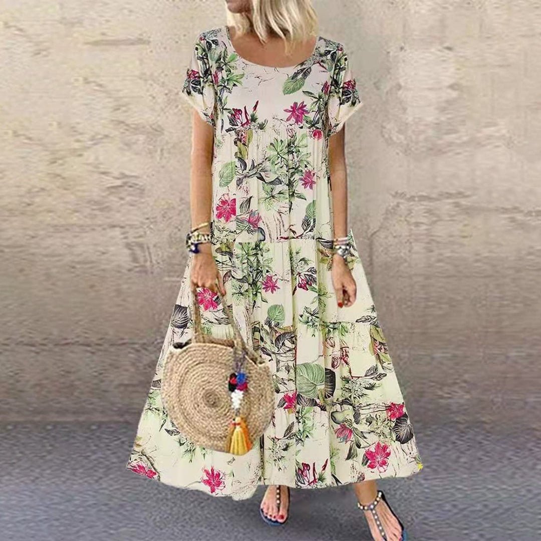 Luisa | Damen Kurzarm Blumen Maxi-Kleid Locker Sommerkleid