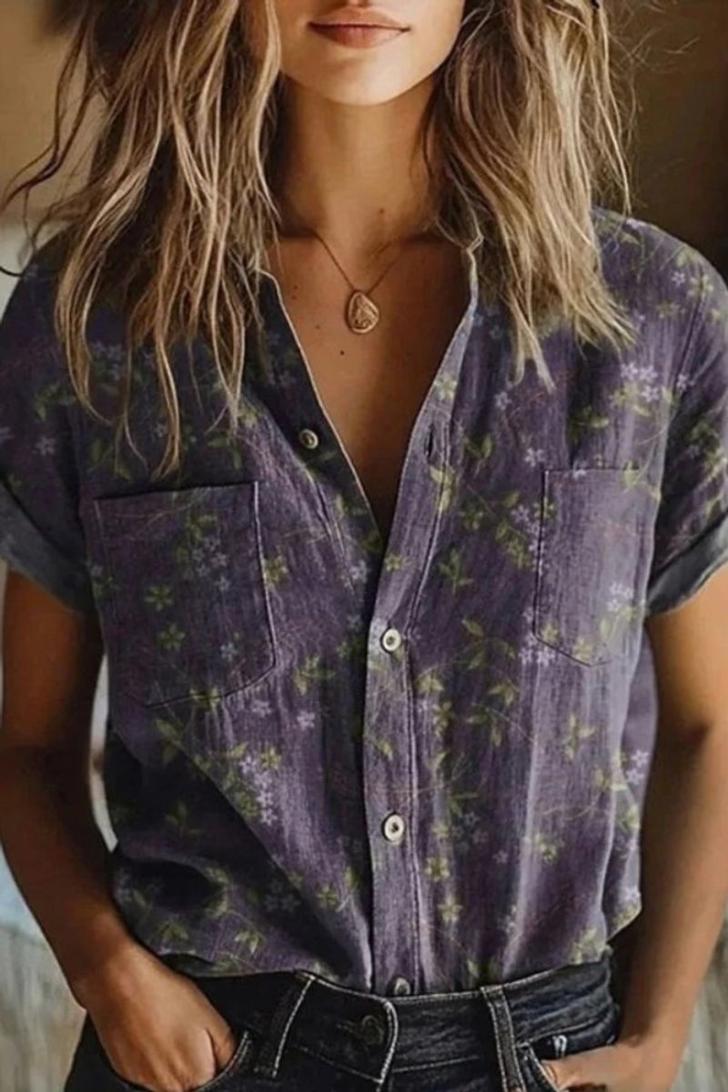 Elisabeth | Damen Kurzarm Bluse mit floralem Vintage-Muster Baumwolle