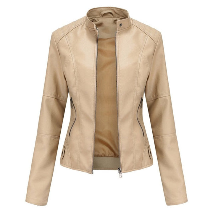 Katharina | Damen Kurze Taillierte Kunstleder Bikerjacke mit Reißverschluss