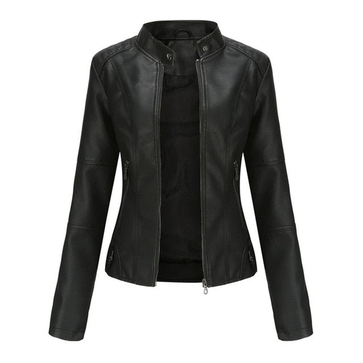 Katharina | Damen Kurze Taillierte Kunstleder Bikerjacke mit Reißverschluss