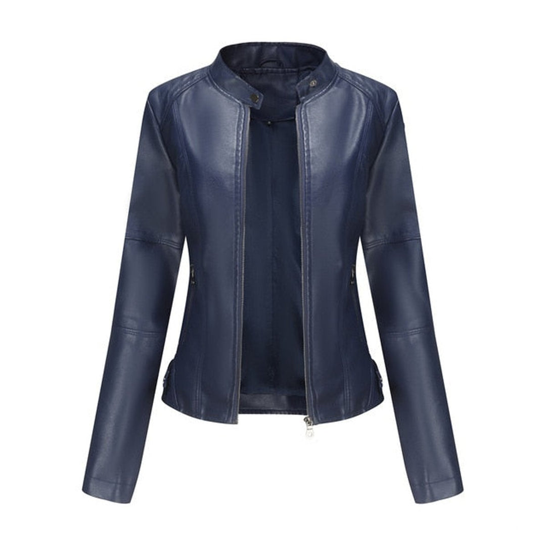 Katharina | Damen Kurze Taillierte Kunstleder Bikerjacke mit Reißverschluss