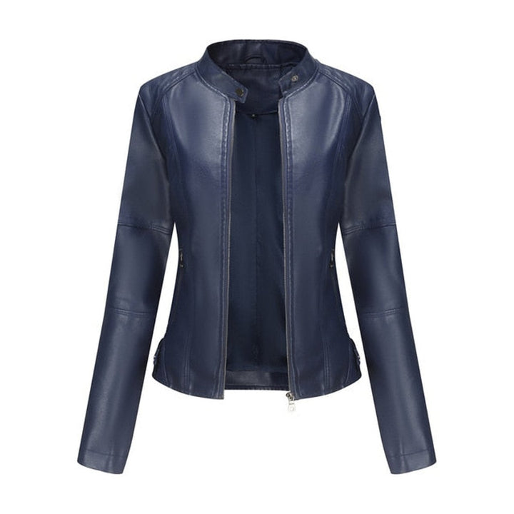 Katharina | Damen Kurze Taillierte Kunstleder Bikerjacke mit Reißverschluss