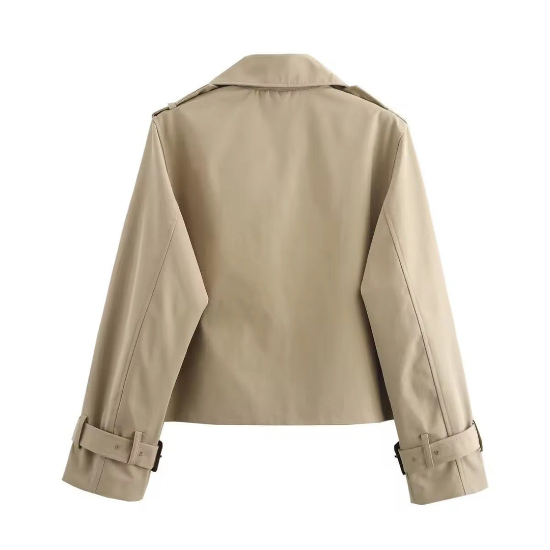 Charlotte | Damen Kurzer Doppelreihiger Trench Coat mit Schnallenärmeln