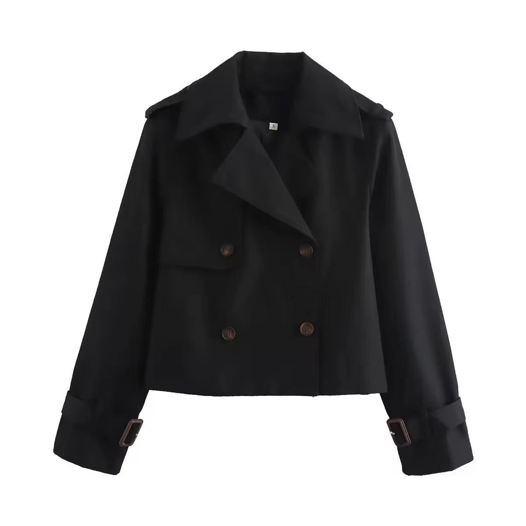 Charlotte | Damen Kurzer Doppelreihiger Trench Coat mit Schnallenärmeln