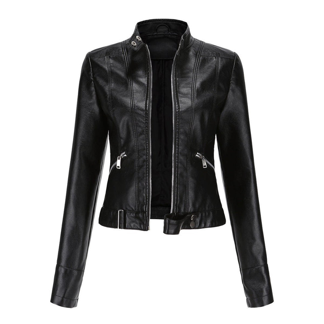 Hannah | Damen Kurzgeschnittene Biker Kunstleder Jacke mit Reißverschluss