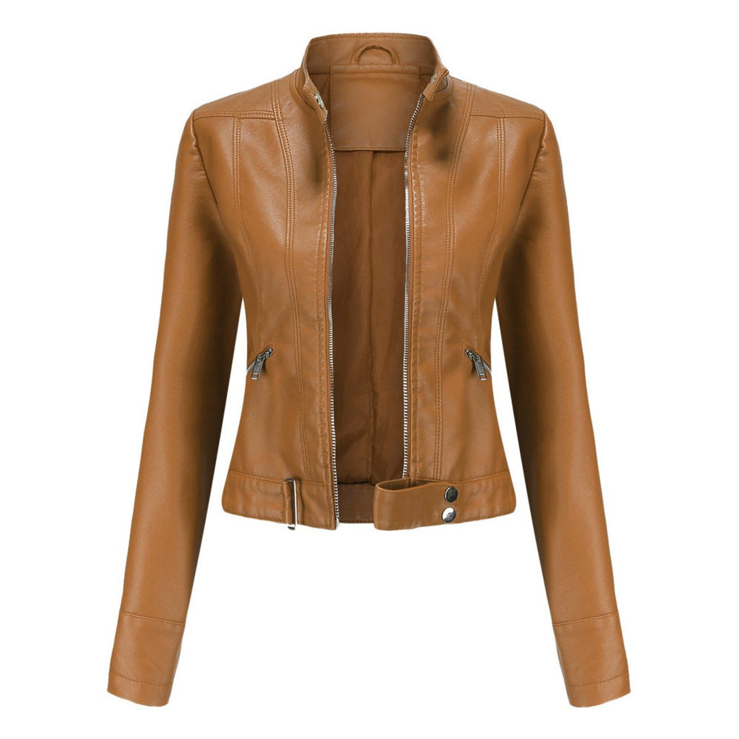 Hannah | Damen Kurzgeschnittene Biker Kunstleder Jacke mit Reißverschluss
