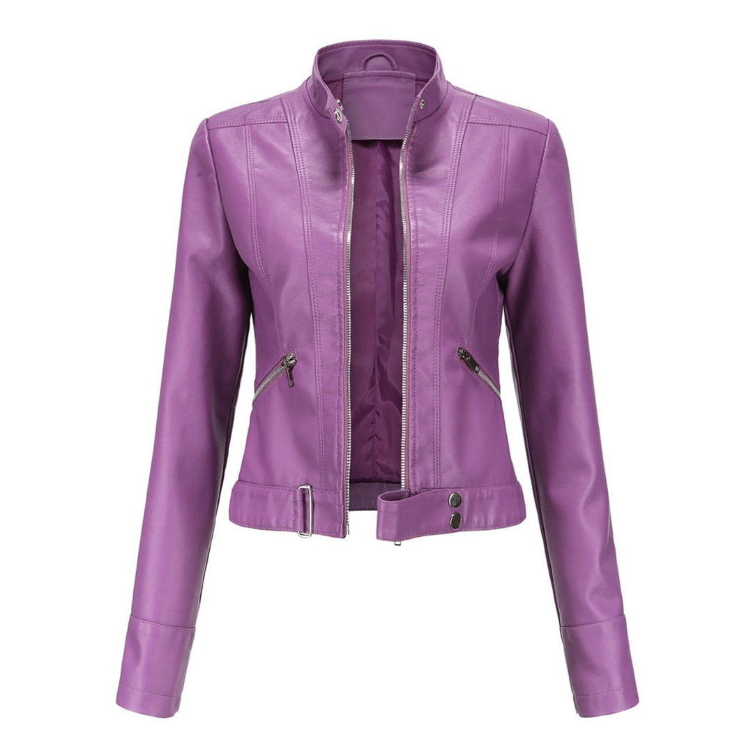 Hannah | Damen Kurzgeschnittene Biker Kunstleder Jacke mit Reißverschluss