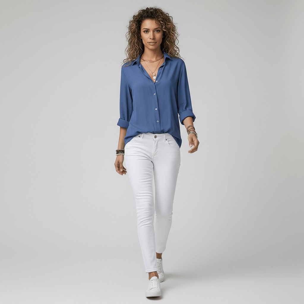 Sophie | Damen Langarm-Bluse mit Hemdkragen aufgeknöpftem Vorderteil