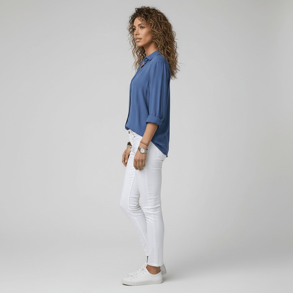 Sophie | Damen Langarm-Bluse mit Hemdkragen aufgeknöpftem Vorderteil