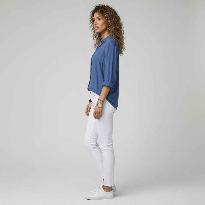 Sophie | Damen Langarm-Bluse mit Hemdkragen aufgeknöpftem Vorderteil