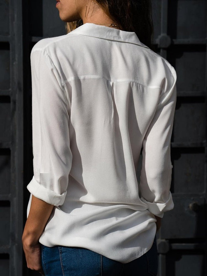 Elfriede | Damen Langarm-Bluse mit Kragen und Knopfleiste in Relaxed Fit