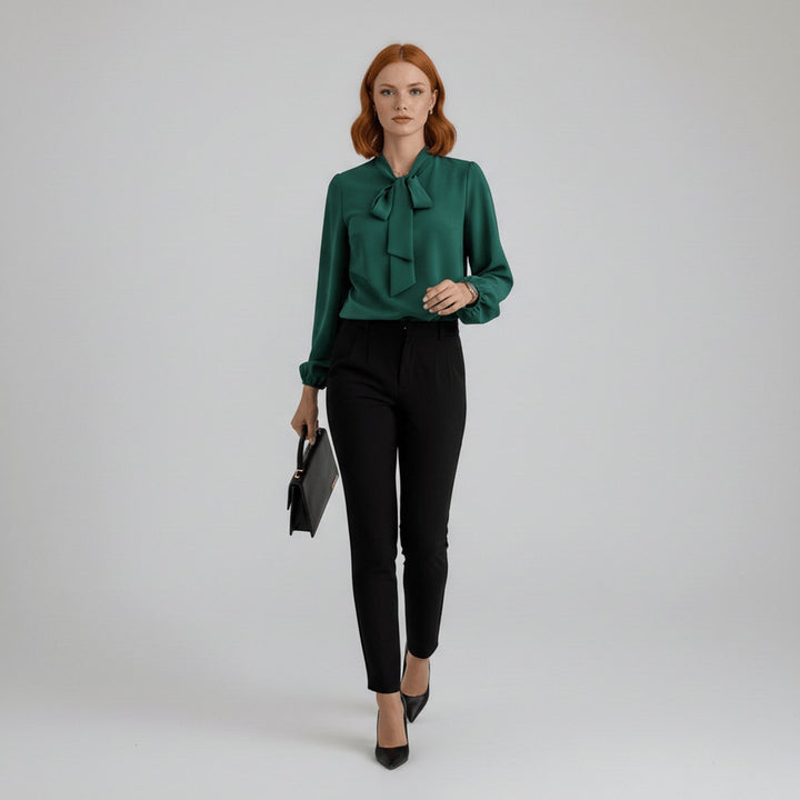 Sophie | Damen Langarm-Bluse Schleifenkragen Relaxed-Fit Büro