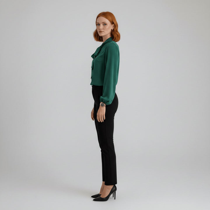 Sophie | Damen Langarm-Bluse Schleifenkragen Relaxed-Fit Büro
