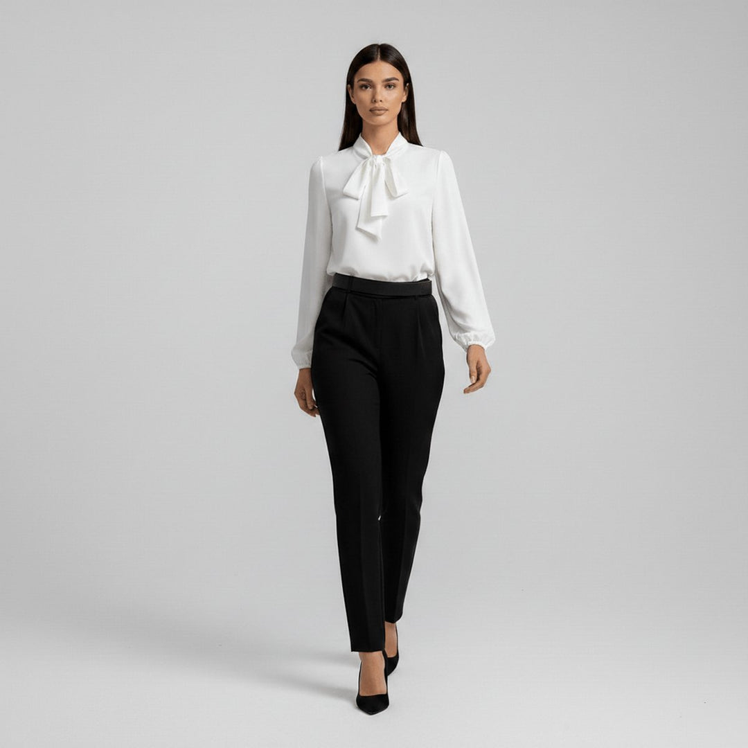 Sophie | Damen Langarm-Bluse Schleifenkragen Relaxed-Fit Büro