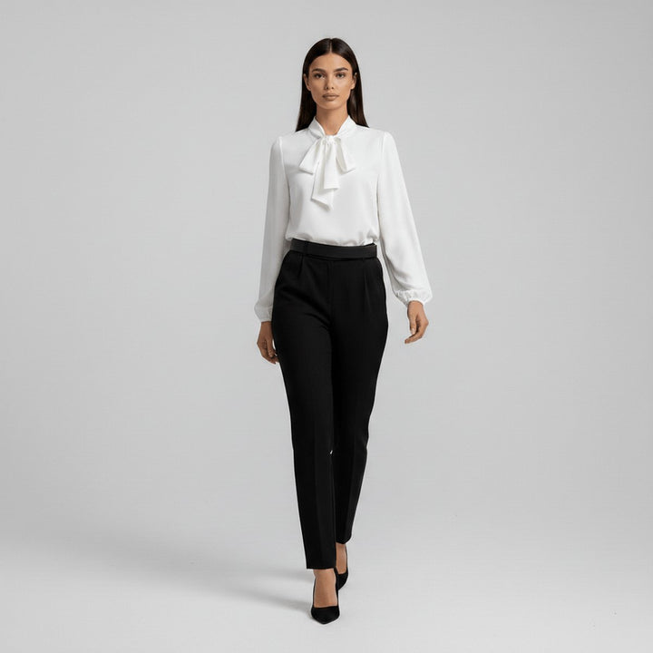 Sophie | Damen Langarm-Bluse Schleifenkragen Relaxed-Fit Büro