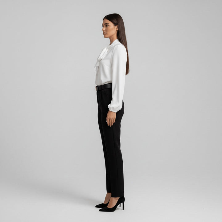 Sophie | Damen Langarm-Bluse Schleifenkragen Relaxed-Fit Büro