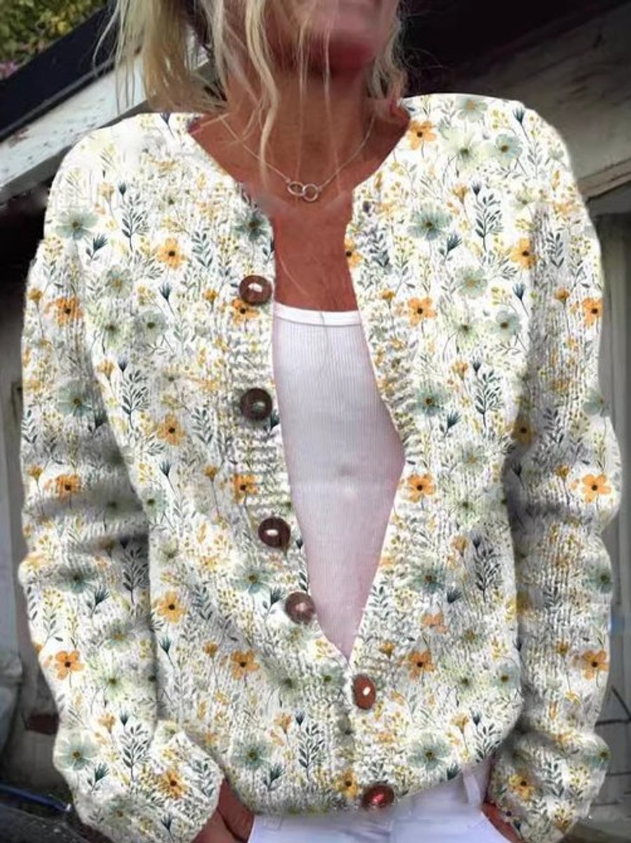 Charlotte | Damen Langarm Strick-Cardigan mit Blumenmuster