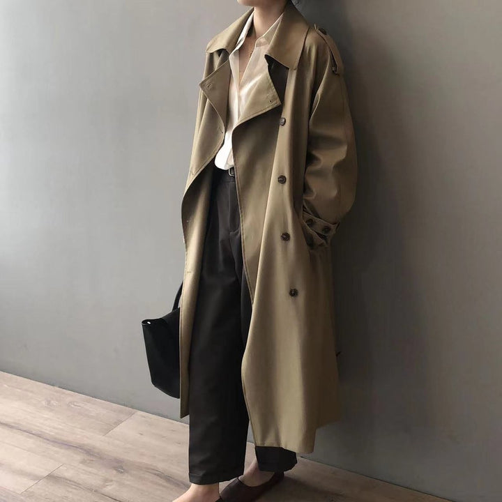 Marlene | Damen Langer Wasserabweisender Doppelreihiger Trench Coat