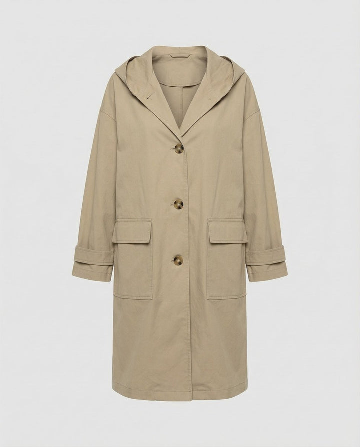 Annika | Damen Langer Wasserabweisender Windproof Trench Coat mit Kapuze