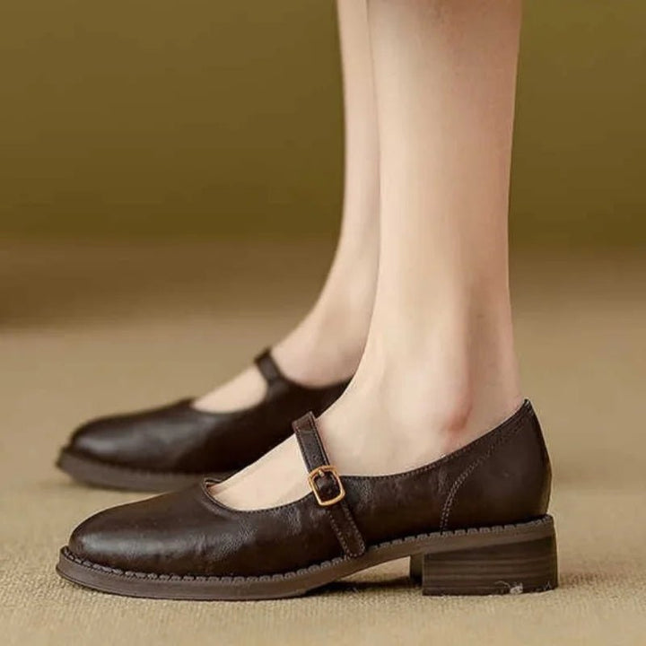 Emilia | Damen Leder Mary-Jane-Ballerinas verstellbarer Riemenschnalle niedrigem Blockabsatz