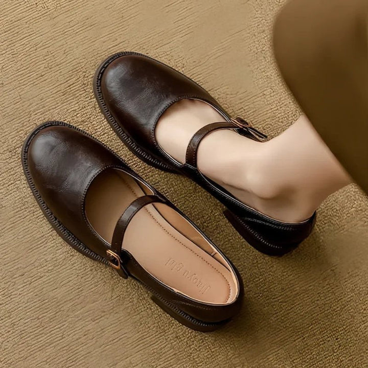 Emilia | Damen Leder Mary-Jane-Ballerinas verstellbarer Riemenschnalle niedrigem Blockabsatz
