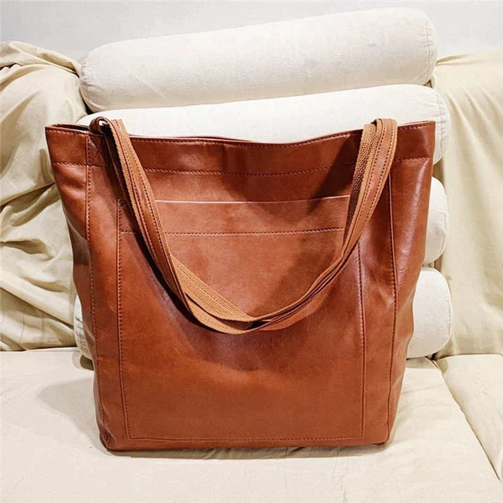 Elfriede | Damen Leder Tote Bag Geräumige Klassische Schultertasche