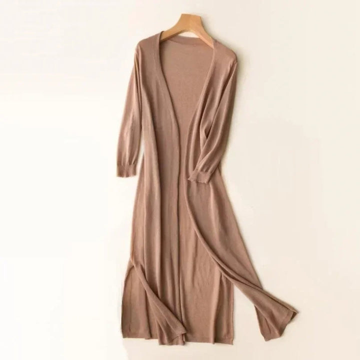 Luisa | Damen Leichter Langer V-Ausschnitt Strick Cardigan