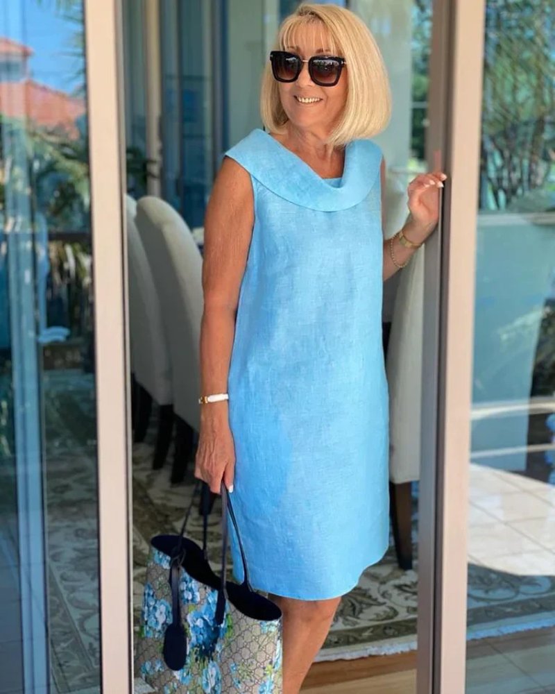 Hannah | Damen Leichtes Ärmeloses Sommerkleid Weitem Ausschnitt
