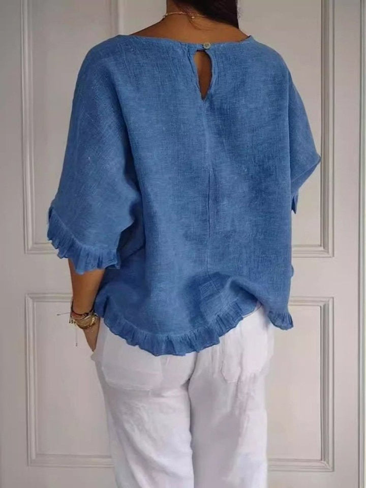 Luisa | Damen Leinen-Bluse mit Rüschenabschluss und Halbarm