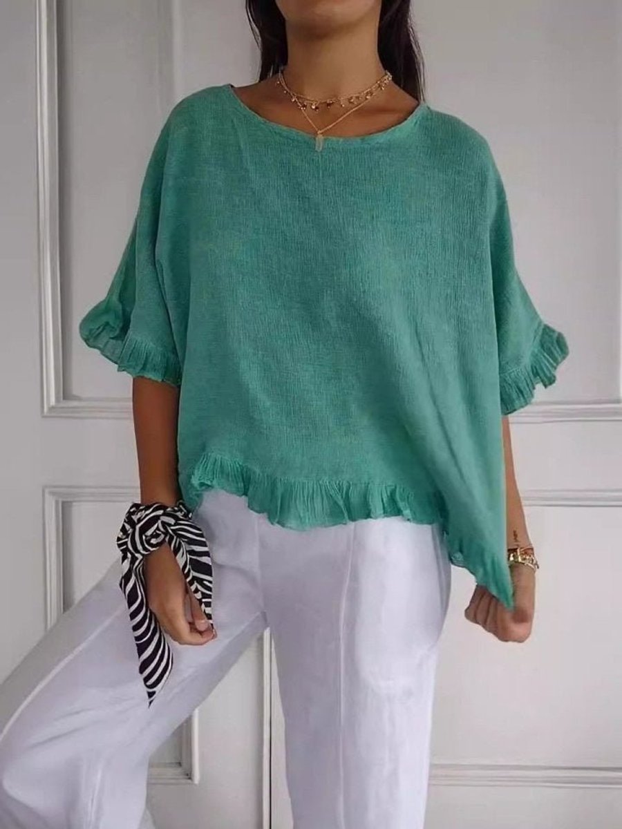 Luisa | Damen Leinen-Bluse mit Rüschenabschluss und Halbarm
