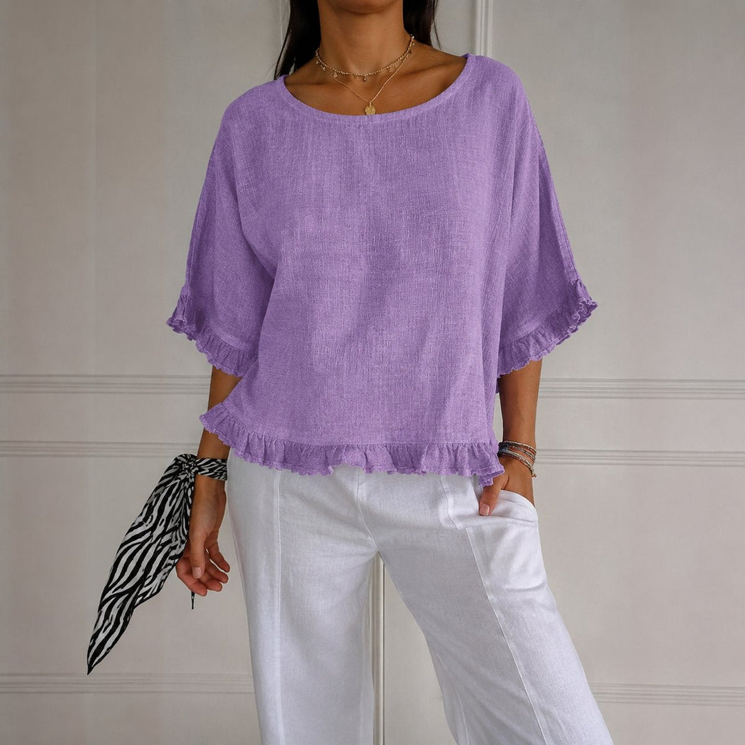 Luisa | Damen Leinen-Bluse mit Rüschenabschluss und Halbarm