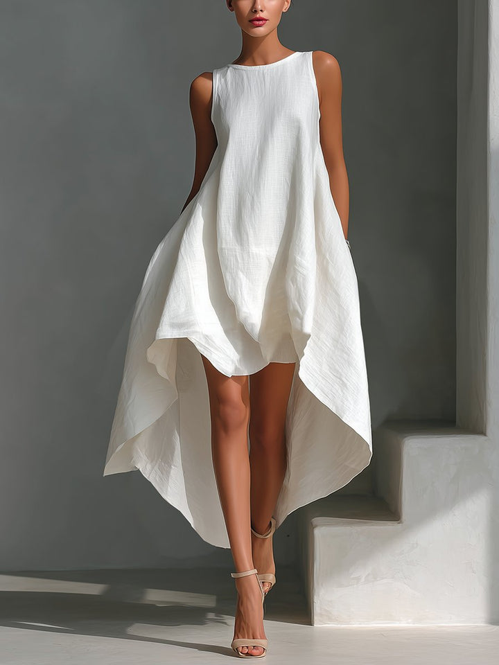 Charlotte | Damen Leinen Sommerkleid Asymmetrischer Saum Ärmelloses Midi