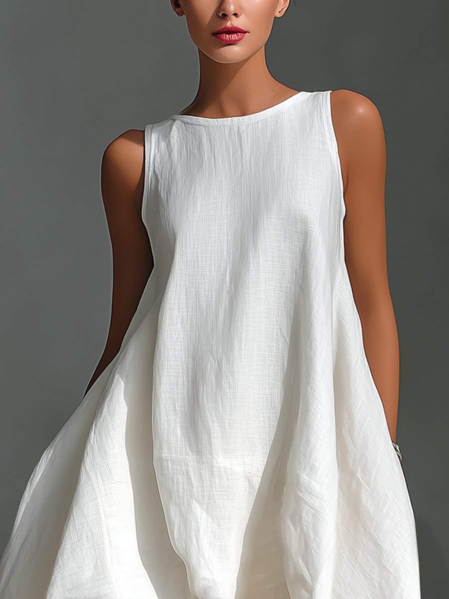 Charlotte | Damen Leinen Sommerkleid Asymmetrischer Saum Ärmelloses Midi
