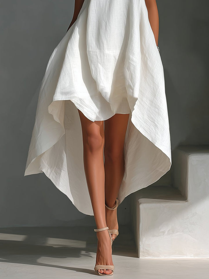 Charlotte | Damen Leinen Sommerkleid Asymmetrischer Saum Ärmelloses Midi