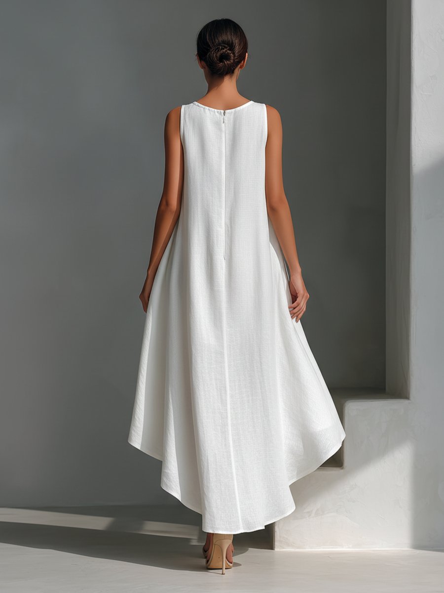 Charlotte | Damen Leinen Sommerkleid Asymmetrischer Saum Ärmelloses Midi