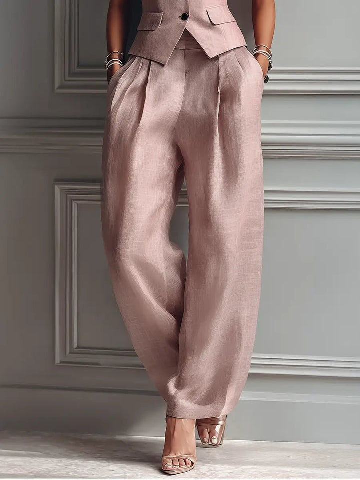 Sophie | Damen Leinen Weste Wide-Leg Hosen Set
