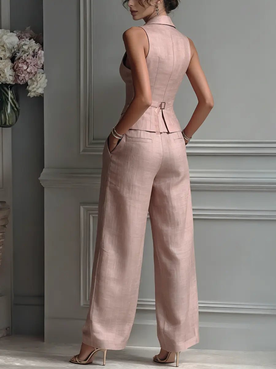 Sophie | Damen Leinen Weste Wide-Leg Hosen Set