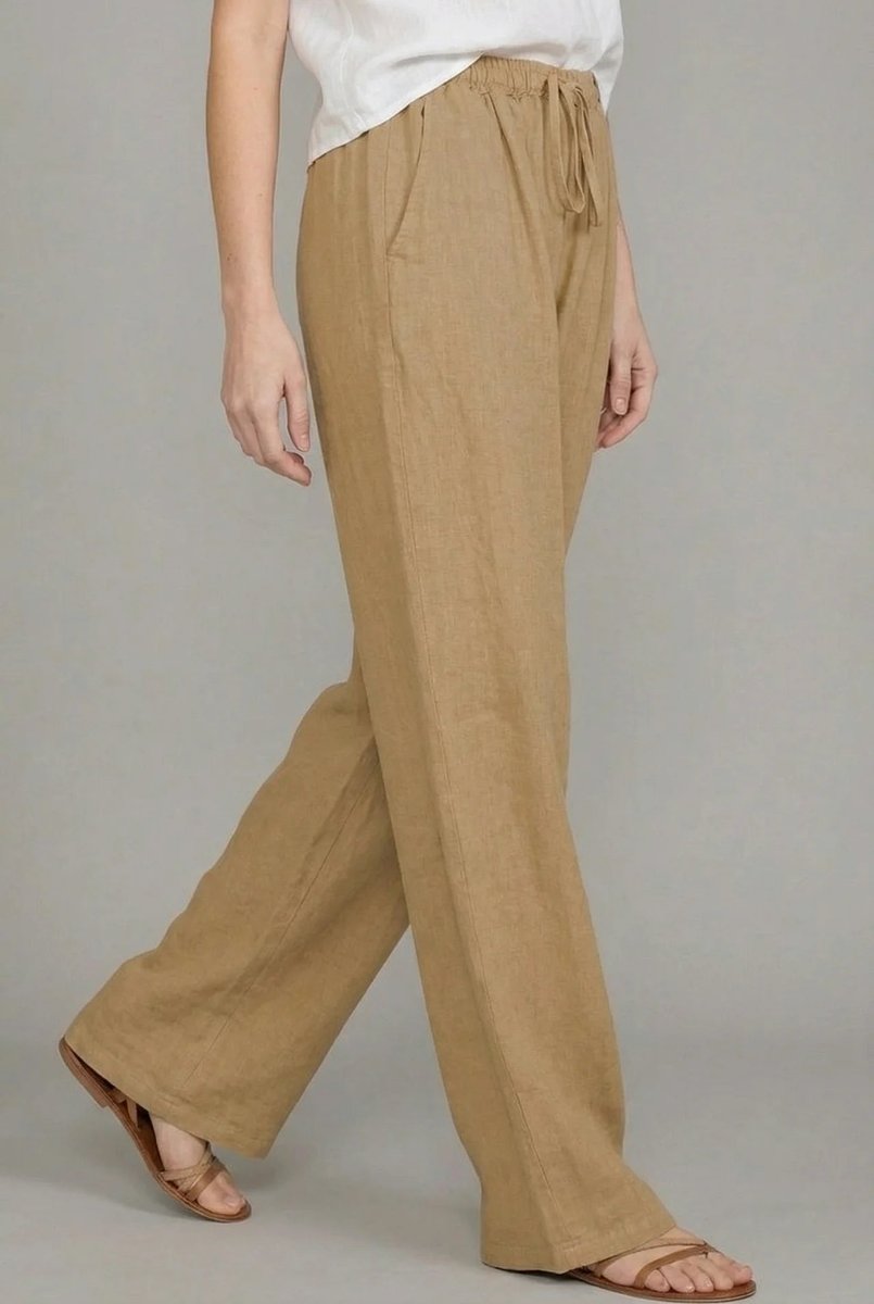 Charlotte | Damen Leinen Wide Leg Pants mit elastischem Kordelzugbund