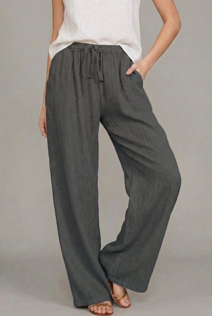 Charlotte | Damen Leinen Wide Leg Pants mit elastischem Kordelzugbund