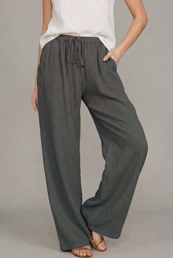 Charlotte | Damen Leinen Wide Leg Pants mit elastischem Kordelzugbund